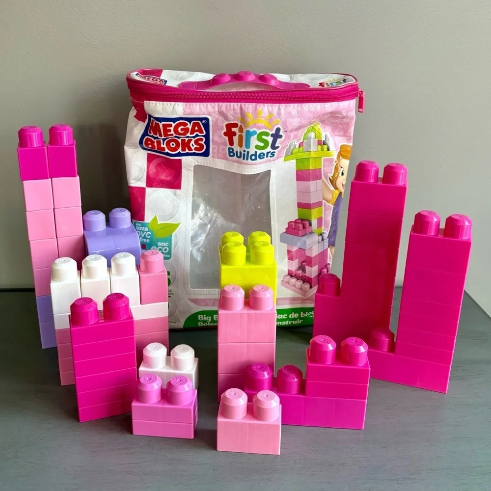 Mega Bloks First Builders Building Set 8417 Preschool Toy w/ Storage Bag Pink